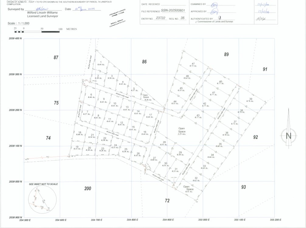 Surveyed subdivision plan for the Consejo Road S.W. parcels