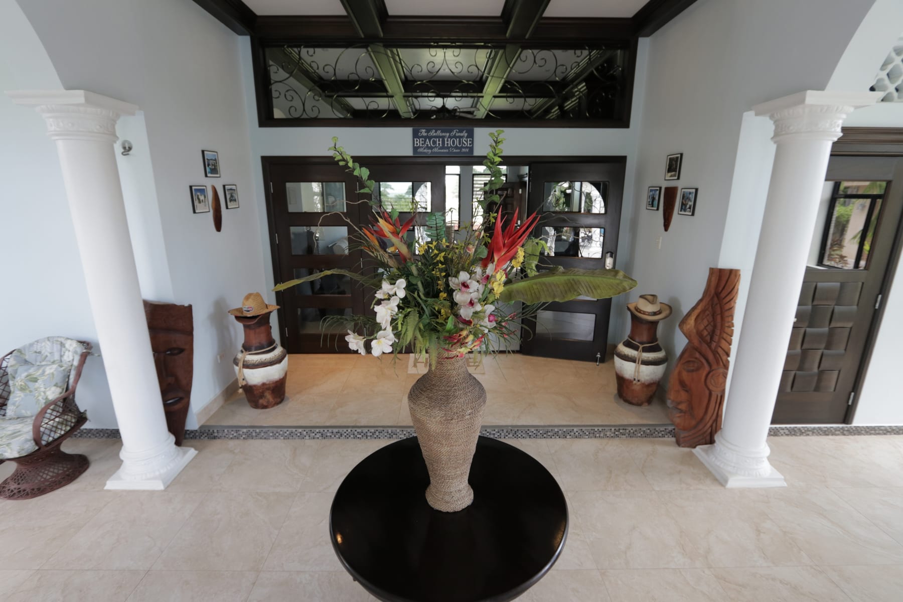 Open-plan living area with vaulted ceiling at Seaview Drive